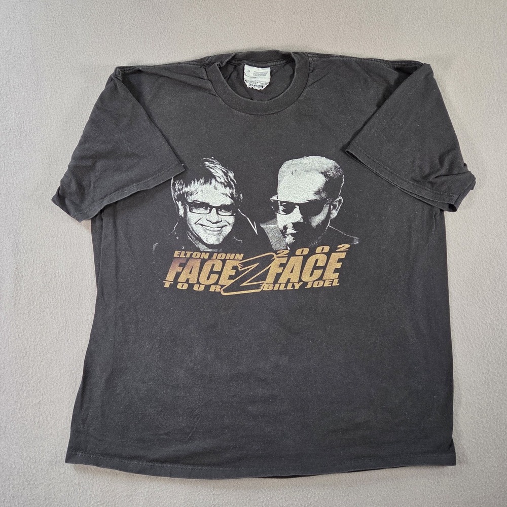 Elton John Billy Joel T Shirt Mens XL Black Face 2 Face Tour 2002 Vintage